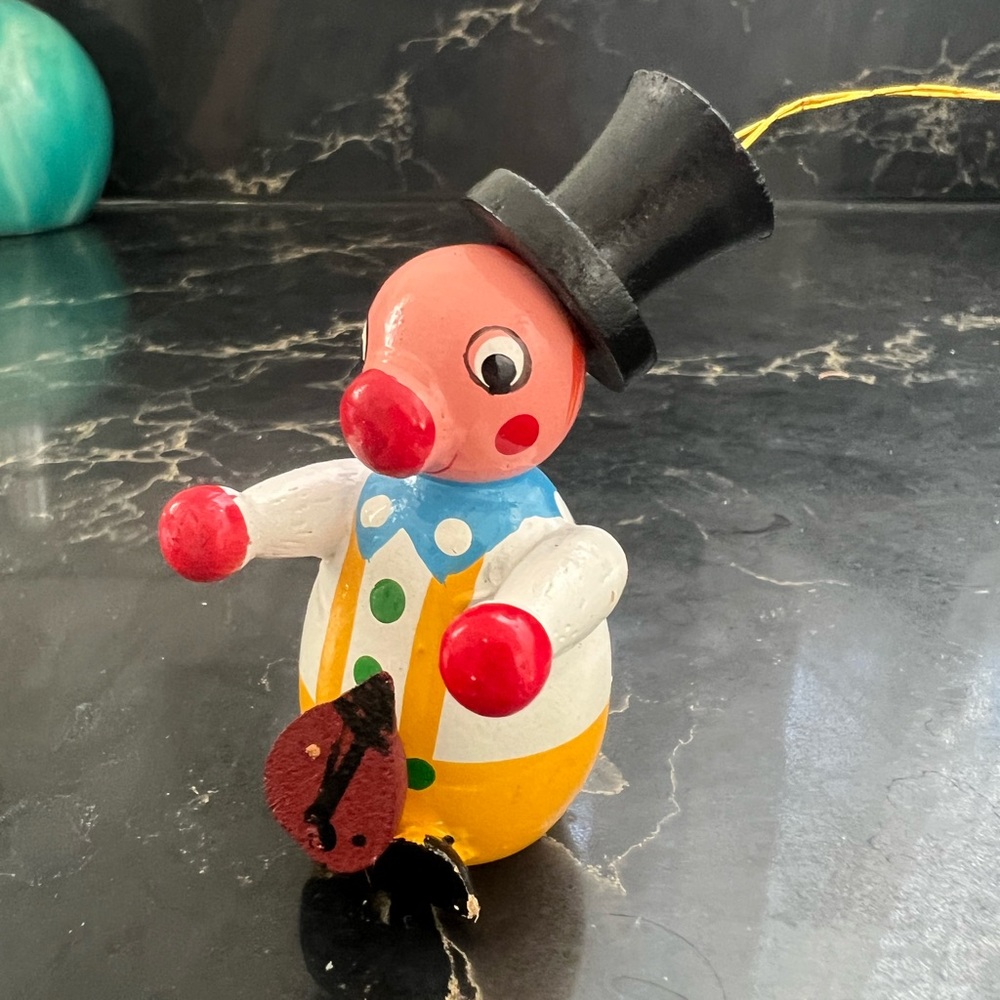 Clown vintage hand-painted wooden clown ornament